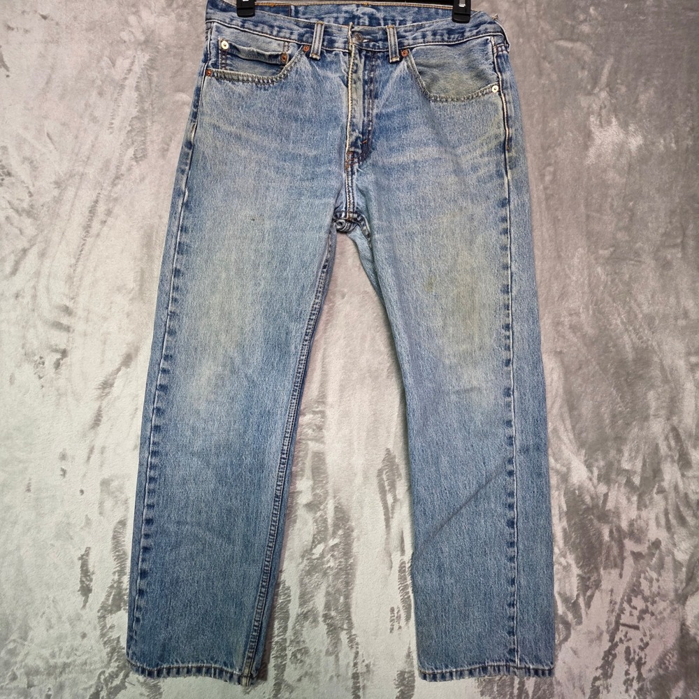 Levis 505 Regular Fit Straight Leg Jeans Light Wash Blue Denim W34 L30